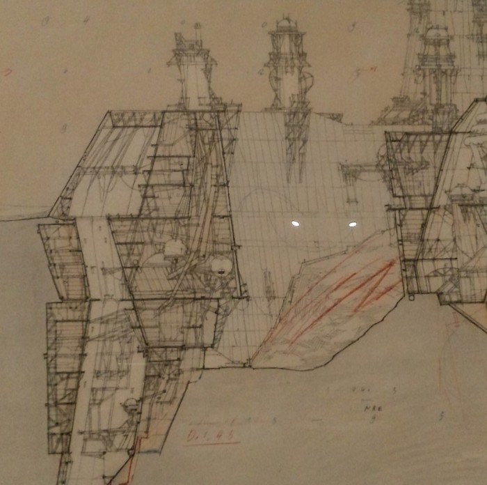 Woods' drawing for "Centricity", whereby he studied how to apply physics to architecture.