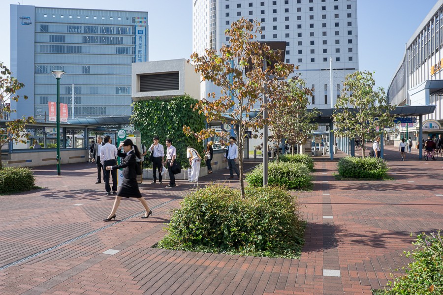 Okayama Station Plaza with young trees